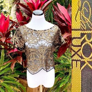 LA Rok Luxe Oversized Embroidered Crop Top